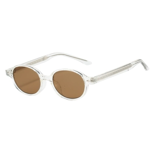Retro transparent TR90 oval sunglasses with brown lenses and metal chain core temples