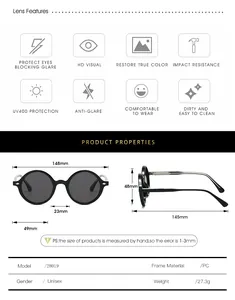 Tableau des tailles pour lunettes de soleil ovales rétro avec mesures de monture