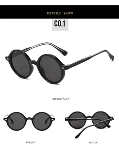 Vues détaillées de lunettes de soleil ovales rétro avec rivets argentés et monture TR90