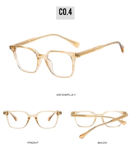 Classic square TR90 frame eyeglasses in translucent amber with blue light blocking lenses