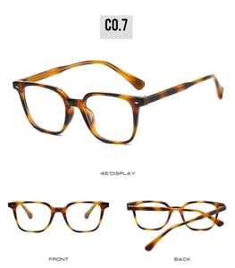 Detailed views of tortoise shell TR90 square glasses frames with blue light blocking lenses