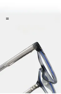 Detail of square glasses frame showing the metal core hinge and super elastic TR90 material
