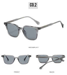 Détails de lunettes de soleil carrées TR90 gris transparent avec tiges en métal visibles