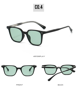 Vue sous trois angles de lunettes de soleil carrées TR90 noires avec verres menthe