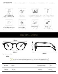 Size chart with detailed measurements for TR90 frame sunglasses showing UV400 lens specs