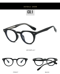 Detailed views of retro TR90 frames with silver rivet accents and Boston style design