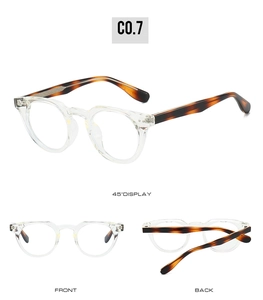 Three-angle display of TR90 glasses frame with clear front and tortoise temples