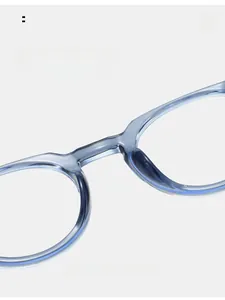 Detail of integrated nose pads on transparent blue TR90 glasses frame for comfort
