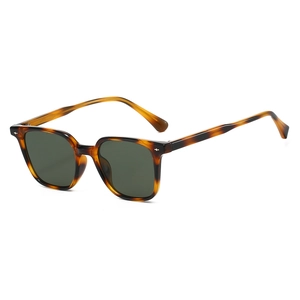 Lunettes de soleil carrées classiques en écaille avec verres vert foncé pour hommes et femmes