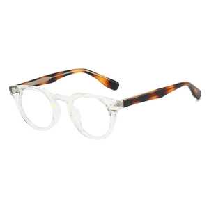 Stylish transparent TR90 eyeglasses with tortoise temples and silver rivet accents