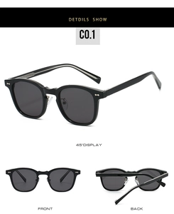 Detailed views of TR90 sunglasses with silver rivets and metal reinforced temples