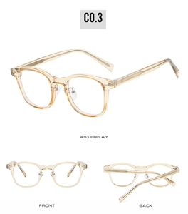 Trois vues de lunettes TR90 champagne avec plaquettes en métal et branches élégantes