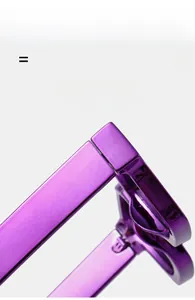 Macro detail of purple square eyewear frame showing flexible hinges and premium texture