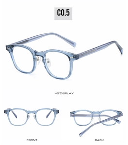 Détail de la monture de lunettes TR90 bleu transparent avec vues avant et arrière