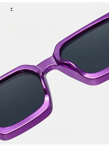 Close-up of integrated comfortable nose pads on purple metal square sunglasses frames