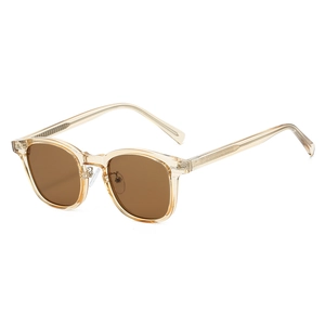 Retro TR90 champagne transparent sunglasses with brown lenses and metal reinforced legs