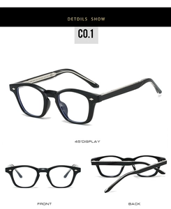 Detail view of vintage TR90 frame featuring silver diamond rivets and glossy black finish