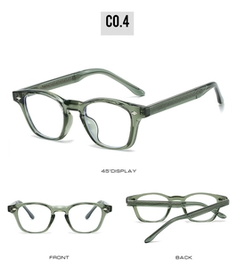 Detailed views of dark green TR90 glasses frames with textured temples and multiple angles