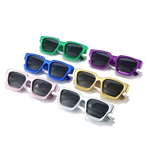 Modern square frame sunglasses in six vibrant metallic colors with dark polarized lenses