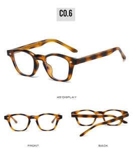 Three views of tortoiseshell TR90 glasses frames with retro diamond metal accents