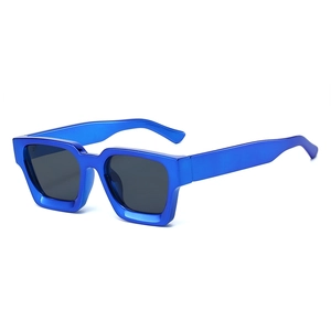 Square electric blue sunglasses with thick frames and dark lenses for retro fashion style