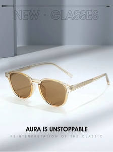 Macro detail of translucent champagne frame and textured temples on vintage sunglasses