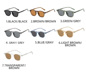 Matrix view of vintage TR90 round sunglasses in seven various color combinations