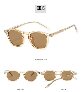 Three-angle display of vintage champagne round TR90 sunglasses with brown lenses