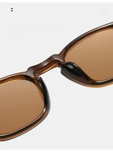 Detail of ergonomic integrated nose pads on retro brown TR90 sunglasses for all-day comfort