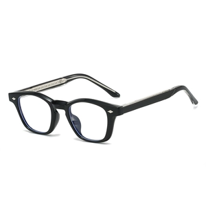 Retro TR90 square black frame blue light blocking glasses with silver diamond rivets
