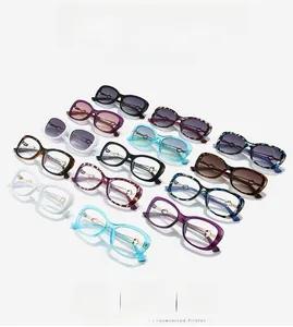 Flat lay of trendy oversized sunglasses in various colors with high-quality metal hinges
