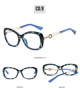 Detailed views of tortoise frame sunglasses with gold hollow metal and blue acetate temples