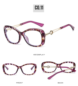 Three-way view of butterfly sunglasses with purple tortoiseshell frames and gold temples