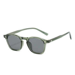 Vintage round TR90 sunglasses in olive green frame with dark grey UV protective lenses