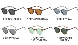 Detailed grid of retro TR90 sunglasses showing six stylish color frame variations
