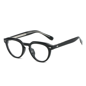 Classic round black TR90 frames with silver rivet detail and blue light blocking lenses