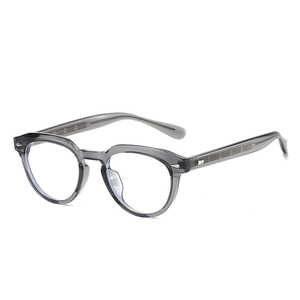 Transparent grey TR90 round frame blue light glasses with textured metal core temples