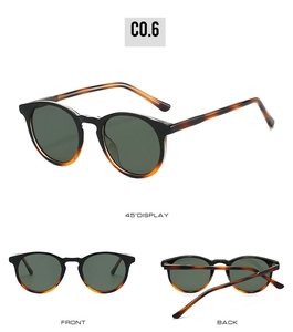 Detailed views of vintage round TR90 sunglasses in gradient black and tortoise shell