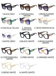 Collage of cat eye sunglasses and clear lenses in multiple colors with metal accents