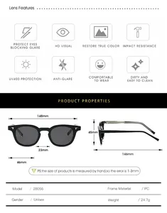 Guide des tailles et spécifications détaillées pour lunettes de soleil TR90 UV400