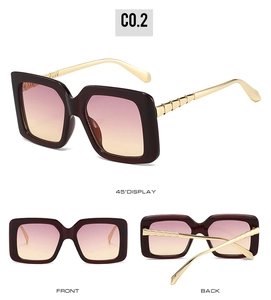 Three-angle view of vintage square sunglasses with gradient lenses and gold temples