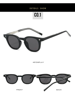 Détail de lunettes de soleil TR90 avec rivets ailés argentés et monture noire polie