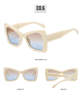 Detail view of butterfly sunglasses showing side metal texture and triple display angles