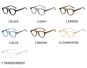Detail view of round TR90 eyewear frames available in seven diverse stylish colors