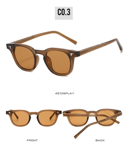 Vues détaillées de lunettes de soleil rétro TR90 ambre avec verres marrons et rivets