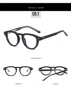 Detailed multi-angle views of black round TR90 frames showing front and back design