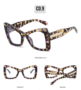 Detailed multi-angle view of tortoiseshell cat-eye glasses with golden grid accents