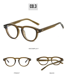 Retro round frame TR90 blue light glasses with textured temples in three display views