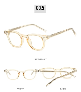 Vue triple des montures TR90 couleur thé transparent avec détails de tiges métalliques