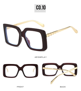 Detailed views of square tortoise frame sunglasses with golden metallic temples